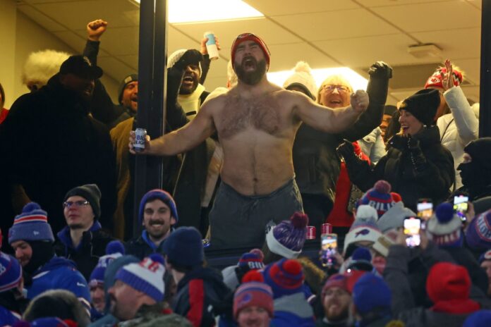 Shirtless Jason Kelce loses his mind celebrating Travis Kelce Third touchdown at Bills game