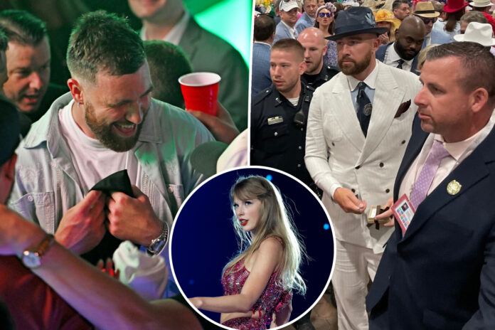 Exclusive: Is there any reason why this might have occurred? Travis Kelce of the Kansas City Chiefs throws a crazy party before the Kentucky Derby, without his girlfriend Taylor Swift in attendance...