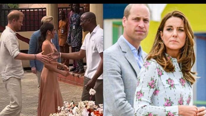 According to a royal expert: Prince Harry and Meghan Markle have been accused of teasing Prince William and Kate Middleton with their Nigeria stunts...