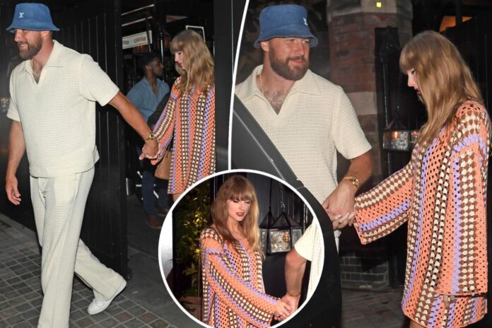 Taylor Swift and Travis Kelce captured leaving Wembley stadium after a successful night in London where she performed by bringing her Boyfriend on stage as a guest appearance...
